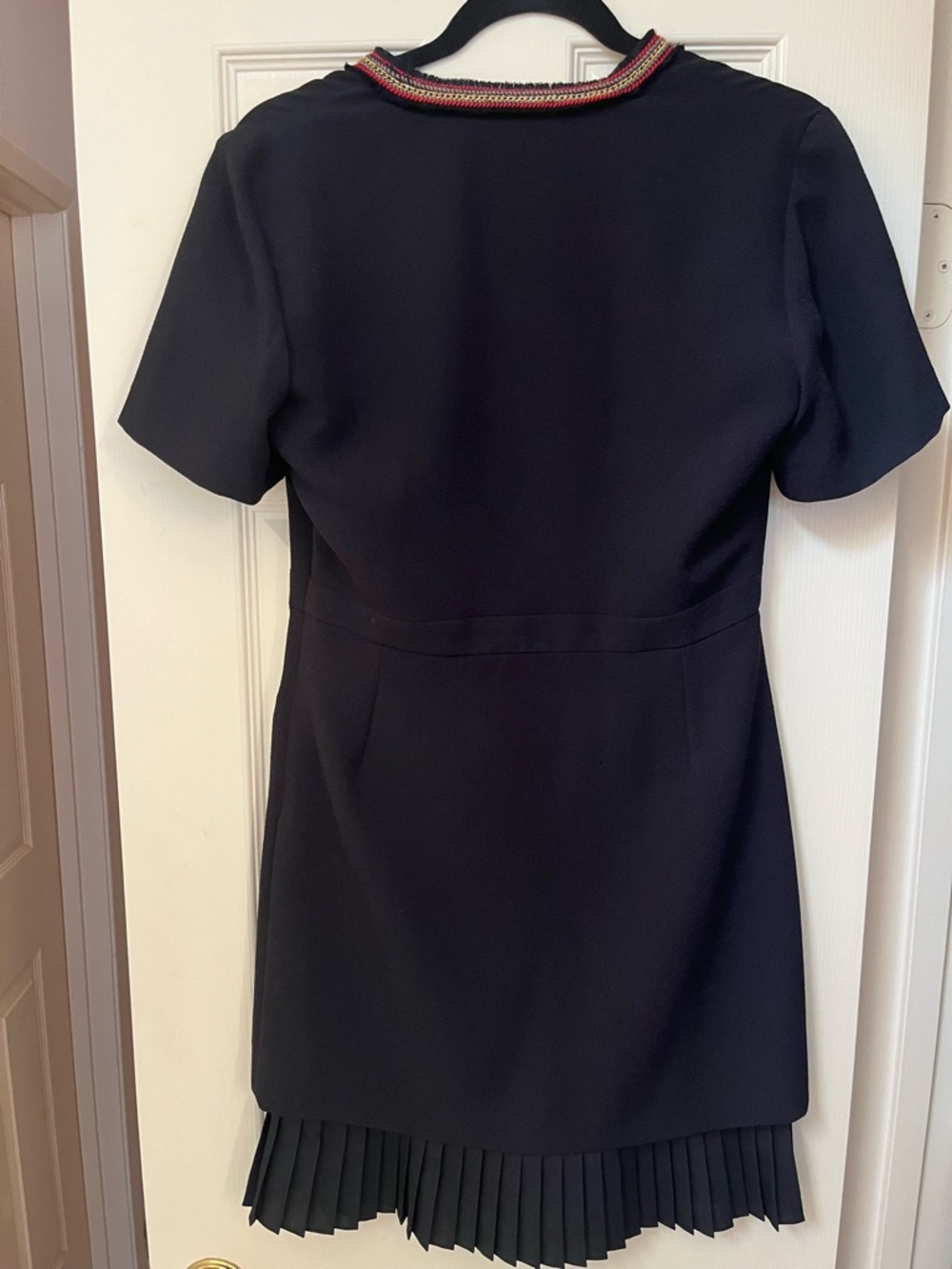 Sandro Black Pleated Hem Dress Size 38 NWOT Paris Chic Trim Mini - Picture 4 of 4